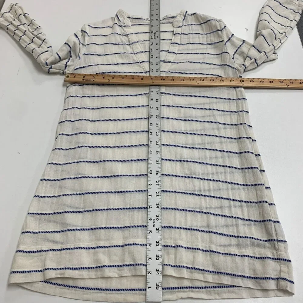 J Crew Striped Tunic Shirt Womens XS Extra Small Low Cut V Neck 3/4 Sleeves Top